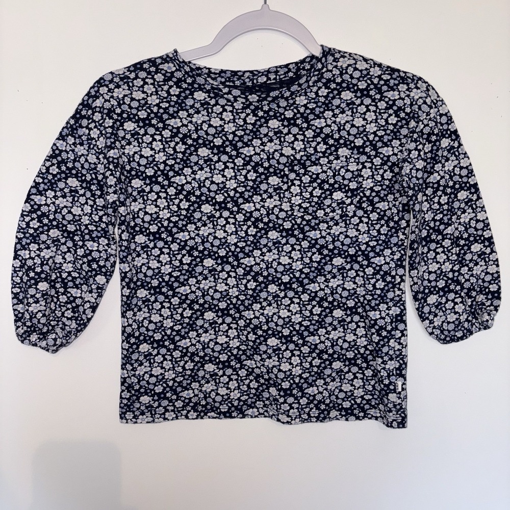 Gap Kids Girls Floral Shirt Long Sleeve Medium Blue W/ White Flowers Kidcore